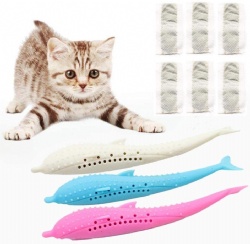 Cat fish shape toothbrush with catnip